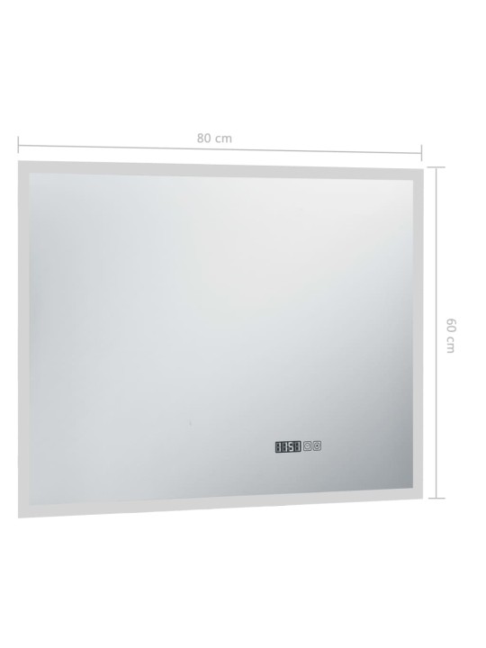 Kylpyhuoneen LED-peili kosketussensorilla ja kellolla 80x60 cm