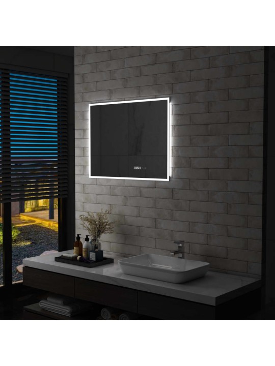 Kylpyhuoneen LED-peili kosketussensorilla ja kellolla 80x60 cm