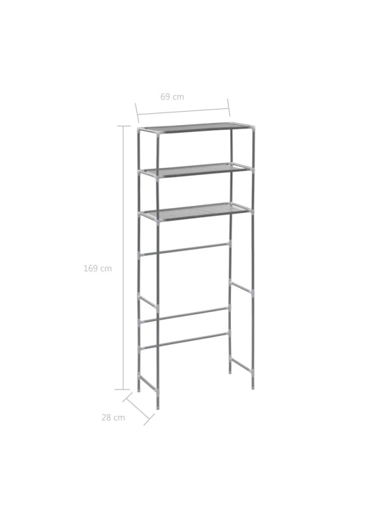Säilytyshylly pesukoneen ylle 3 tasoa hopea 69x28x169 cm