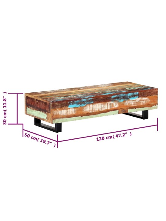 Sohvapöytä 120x50x30 cm täysi kierrätetty puu ja teräs