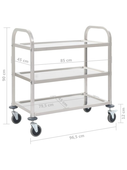 3-tasoinen tarjoiluvaunu 96,5x55x90 cm ruostumaton teräs