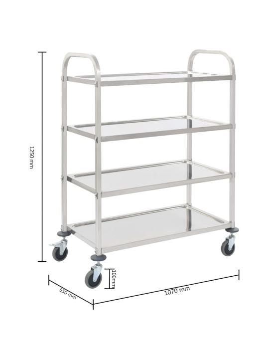 4-tasoinen tarjoiluvaunu 107x55x125 cm ruostumaton teräs