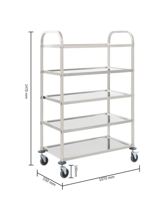 5-tasoinen tarjoiluvaunu 107x55x147 cm ruostumaton teräs