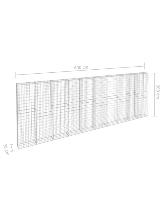 Gabionseinä kansilla galvanoitu teräs 600x30x200 cm