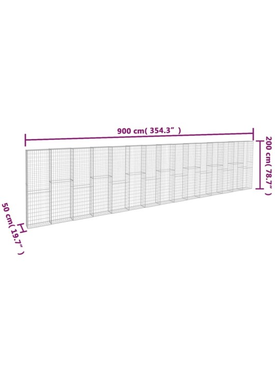 Gabionseinä kansilla galvanoitu teräs 900x50x200 cm