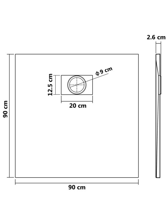 Suihkualusta 90x90 cm SMC valkoinen