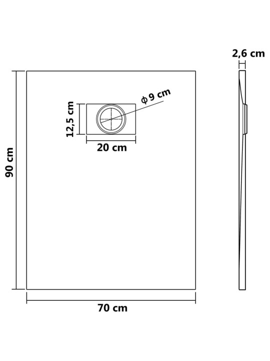 Suihkualusta 90x70 cm SMC musta