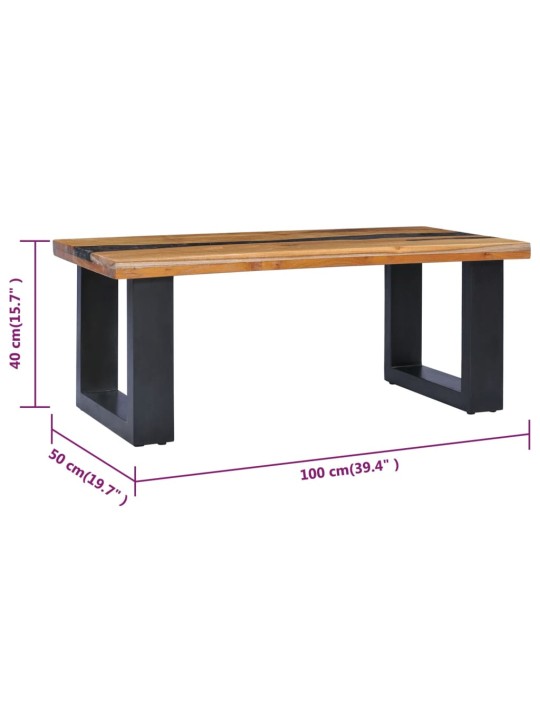 Sohvapöytä 100x50x40 cm täysi tiikki ja polyesterihartsi