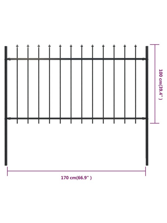 Puutarha-aita keihäskärjillä 1,7x1 m teräs musta