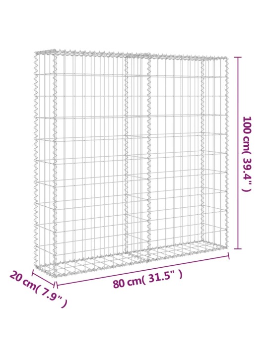 Gabionseinä kansilla galvanoitu teräs 80x20x100 cm