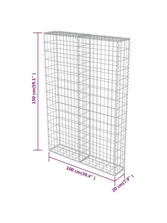 Gabionseinä kansilla galvanoitu teräs 100x20x150 cm