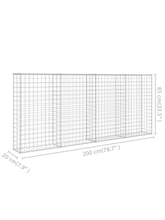 Gabionseinä kansilla galvanoitu teräs 200x20x85 cm