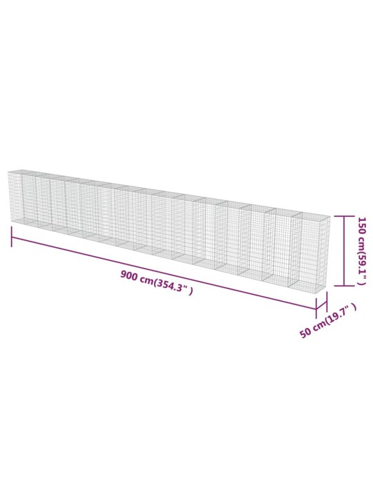 Gabionseinä kansilla galvanoitu teräs 900x50x150 cm