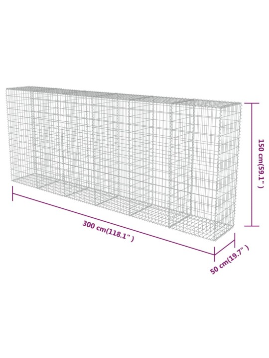 Gabionseinä kansilla galvanoitu teräs 300x50x150 cm