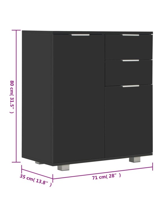 Senkki korkeakiiltoinen musta 71x35x80 cm lastulevy