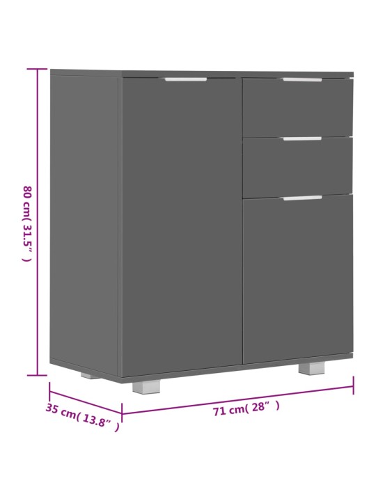 Senkki korkeakiiltoinen harmaa 71x35x80 cm lastulevy