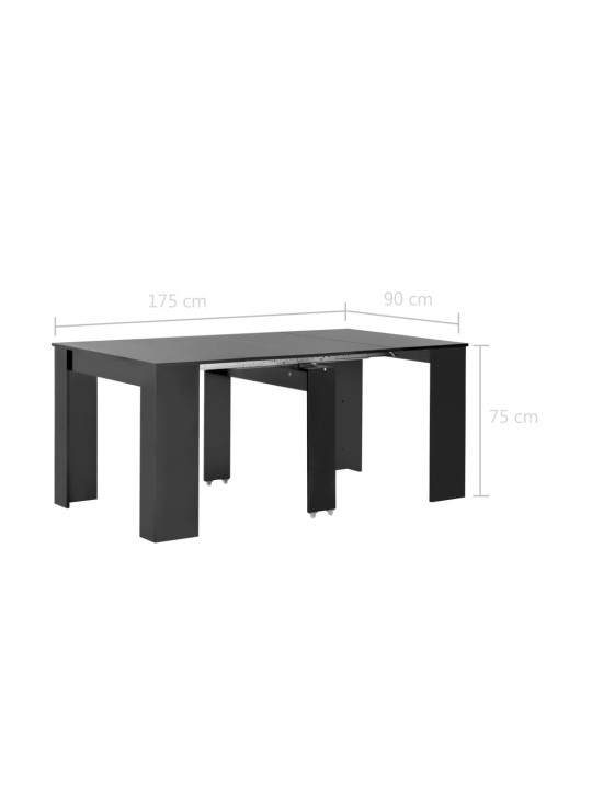 Jatkettava ruokapöytä korkeakiilto musta 175x90x75 cm