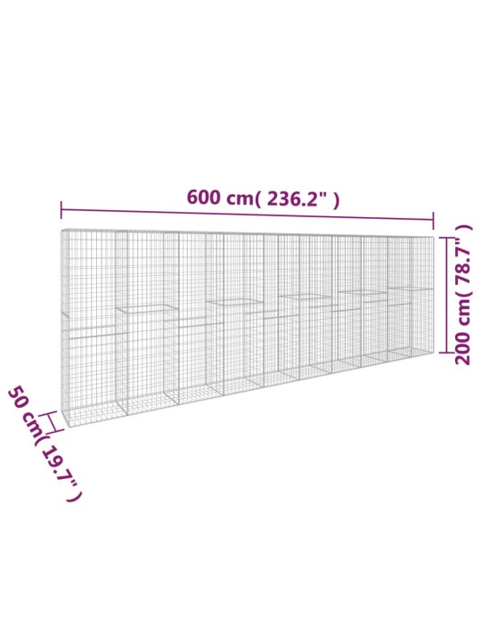 Gabionseinä kannella galvanoitu teräs 600x50x200 cm