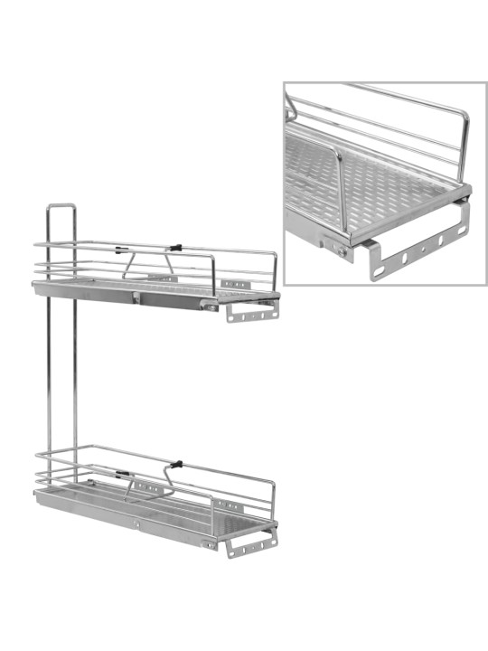 2-kerroksinen ulosvedettävä keittiön hylly hopea 47x15x54,5 cm