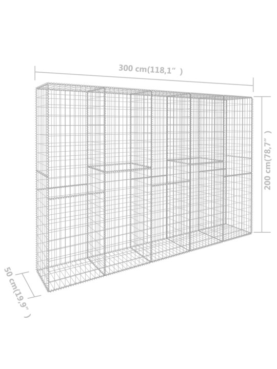 Gabionseinä kannella galvanoitu teräs 300x50x200 cm