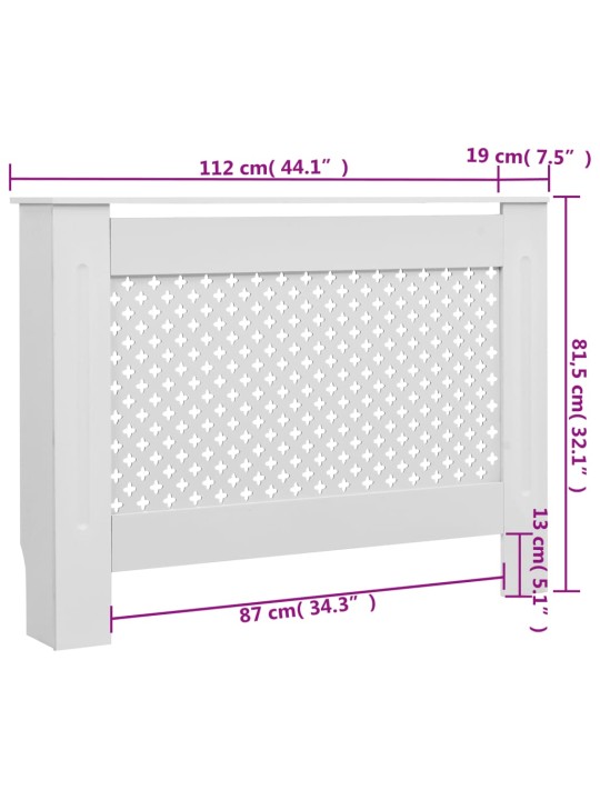 Lämpöpatterin suoja MDF 112x19x81,5 cm valkoinen