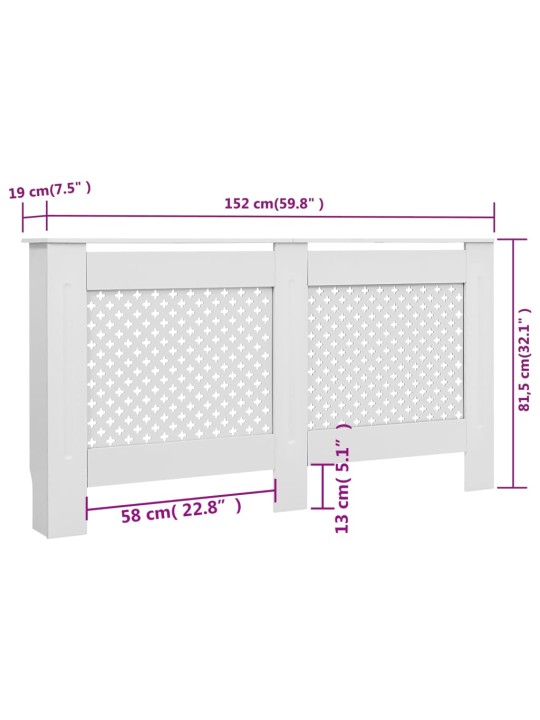 Lämpöpatterin suoja MDF 152x19x81,5 cm valkoinen