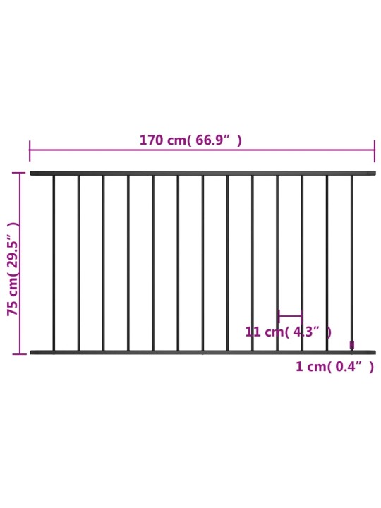 Aitapaneeli jauhemaalattu teräs 1,7x0,75 m musta