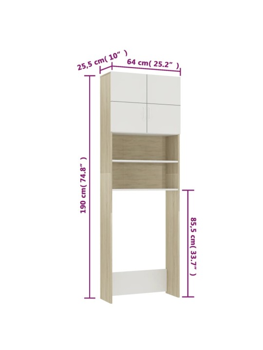 Pesukonekaappi valkoinen ja sonoma tammi 64x25,5x190 cm