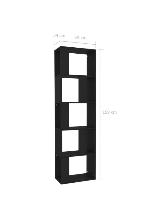 Kirjahylly/tilanjakaja musta 45x24x159cm lastulevy