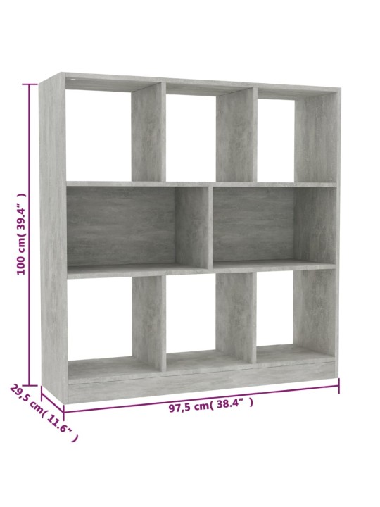 Kirjahylly betoninharmaa 97,5x29,5x100 cm lastulevy