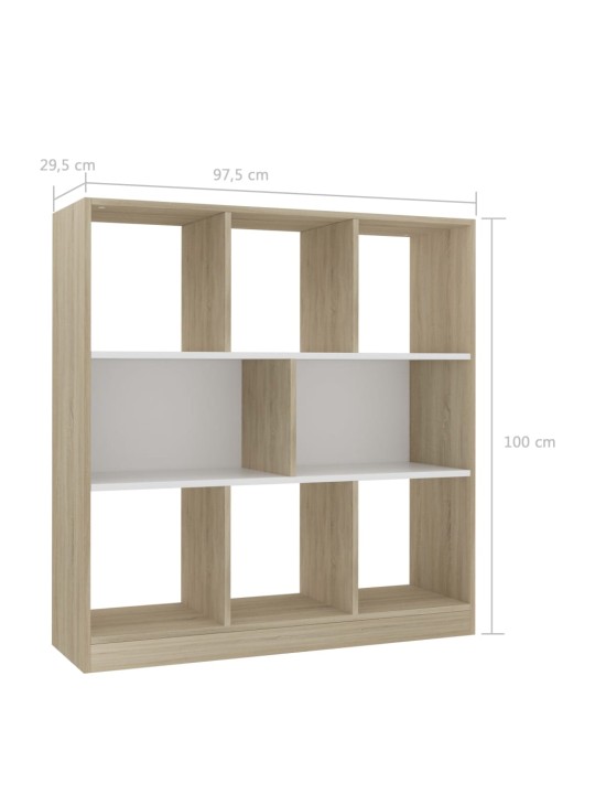 Kirjahylly valkoinen ja Sonoma tammi 97,5x29,5x100 cm lastulevy