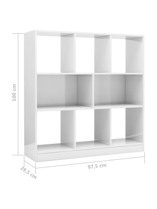 Kirjahylly korkeakiilto valkoinen 97,5x29,5x100 cm lastulevy