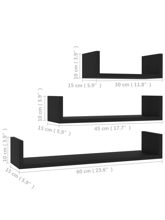 Seinähyllyt 3 kpl musta lastulevy