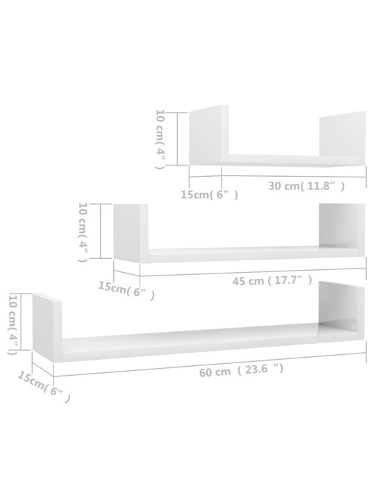 Seinähyllyt 3 kpl korkeakiilto valkoinen lastulevy