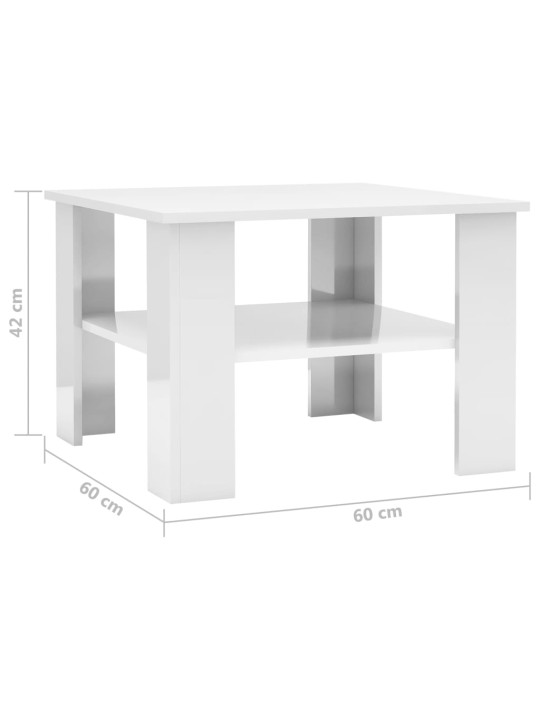 Sohvapöytä korkeakiilto valkoinen 60x60x42 cm lastulevy