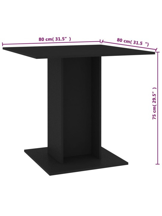 Ruokapöytä musta 80x80x75 cm lastulevy