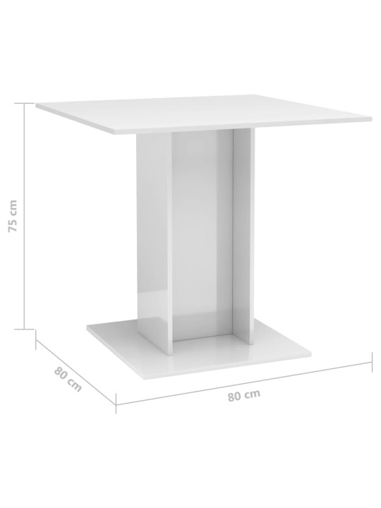 Ruokapöytä korkeakiilto valkoinen 80x80x75 cm lastulevy