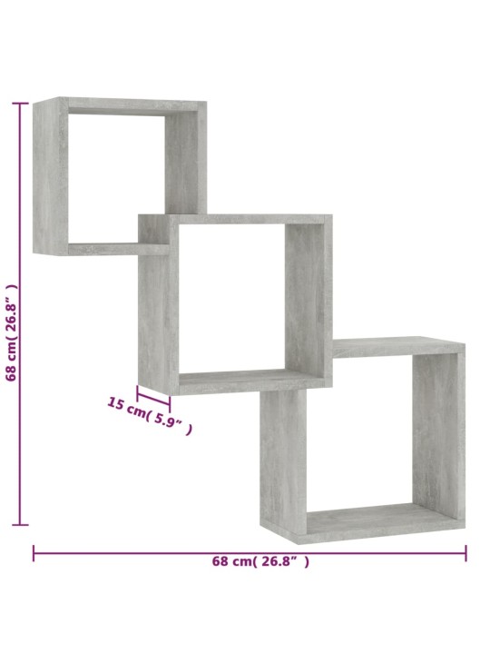 Kuutioseinähyllyt betoninharmaa 68x15x68 cm tekninen puu