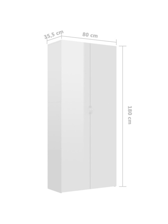 Kenkäkaappi korkeakiilto valkoinen 80x35,5x180 cm lastulevy