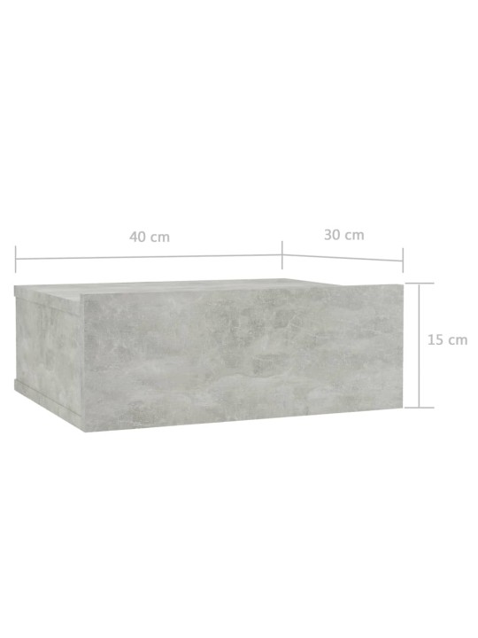 Kelluvat yöpöydät 2 kpl betoninharmaa 40x30x15 cm lastulevy