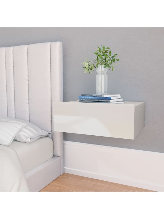Kelluva yöpöytä korkeakiilto valkoinen 40x30x15 cm lastulevy