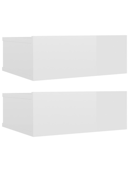 Kelluvat yöpöydät 2 kpl valkoinen 40x30x15 cm lastulevy