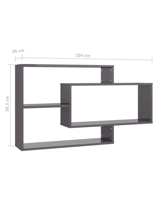 Seinähyllyt korkeakiilto harmaa 104x20x58,5 cm lastulevy