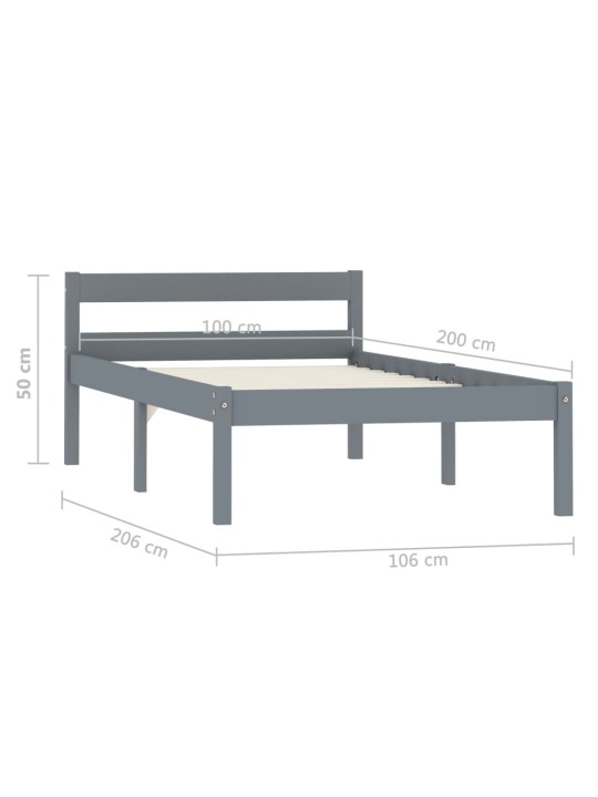 Sängynrunko harmaa täysi mänty 100x200 cm