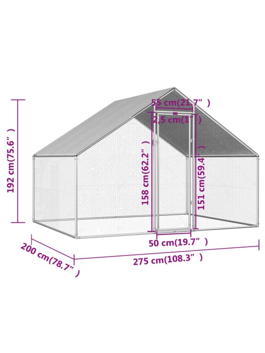 Ulkotilan kanahäkki galvanoitu teräs 2,75x2x1,92 m