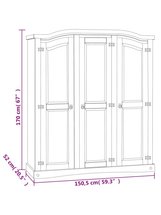 Vaatekaappi Meksikon mänty Corona-sarja 3 ovea valkoinen