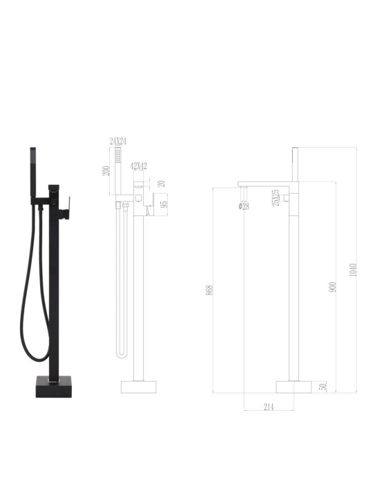 Vapaasti seisova kylpyammeen hana musta ruostumaton teräs 90 cm