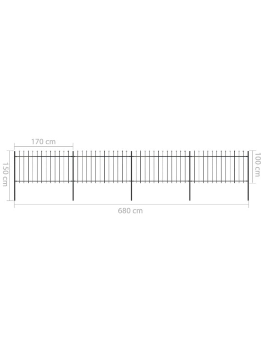 Puutarha-aita keihäänkärjillä 6,8x1 m teräs musta