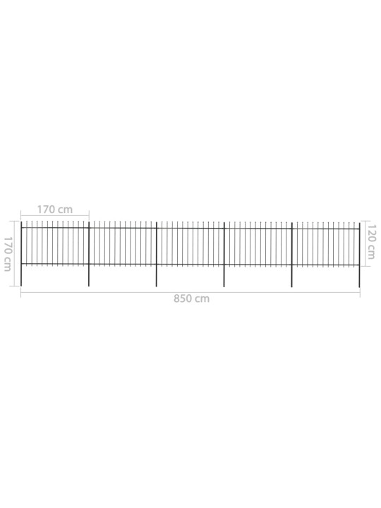 Puutarha-aita keihäskärjillä 8,5x1,2 m teräs musta