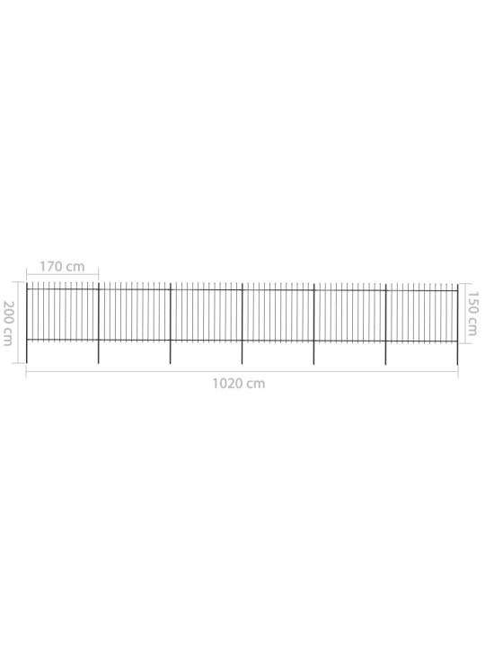 Puutarha-aita keihäänkärjillä 10,2x1,5 m teräs musta